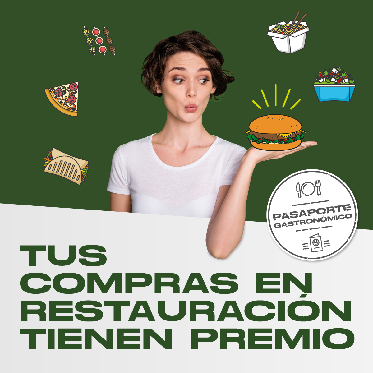 chica disfrutando de varios tipos de comida