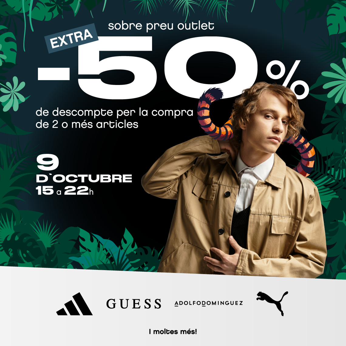 noi amb parka beix i descompte del 50% a la jungle night