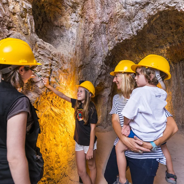 family enjoying a cultural visit inside a mine