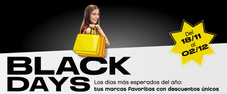 Chica de compras en black friday feliz con bolsa amarilla